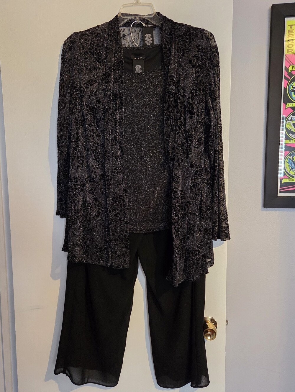 Black Velvet Burnout Cardigan Jacket - Unknown Brand